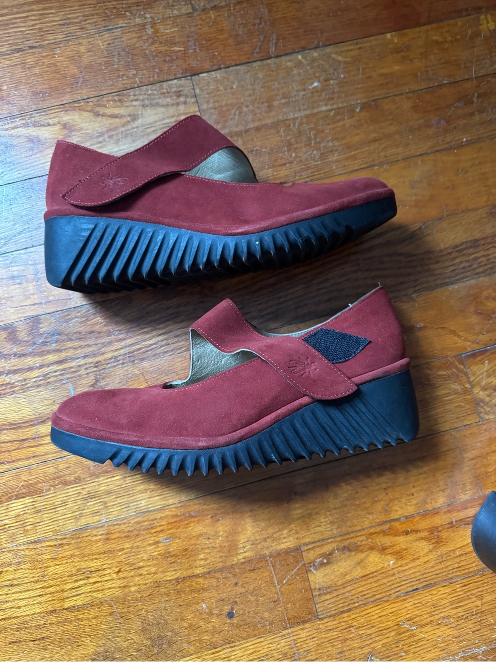 Fly London Red Suede Wedge Mary Jane Shoes